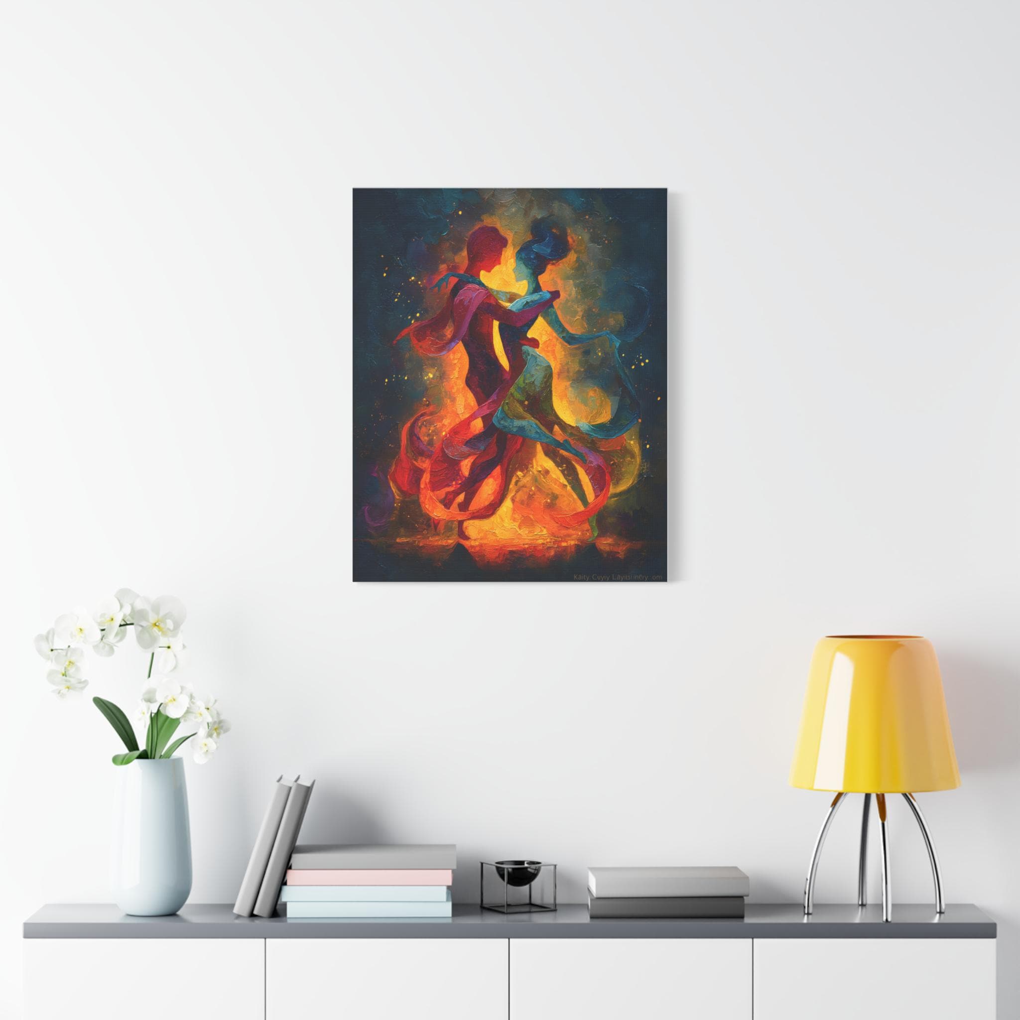 Vibrant Salsa Dance Duo: Abstract Canvas in Oil Paint Style