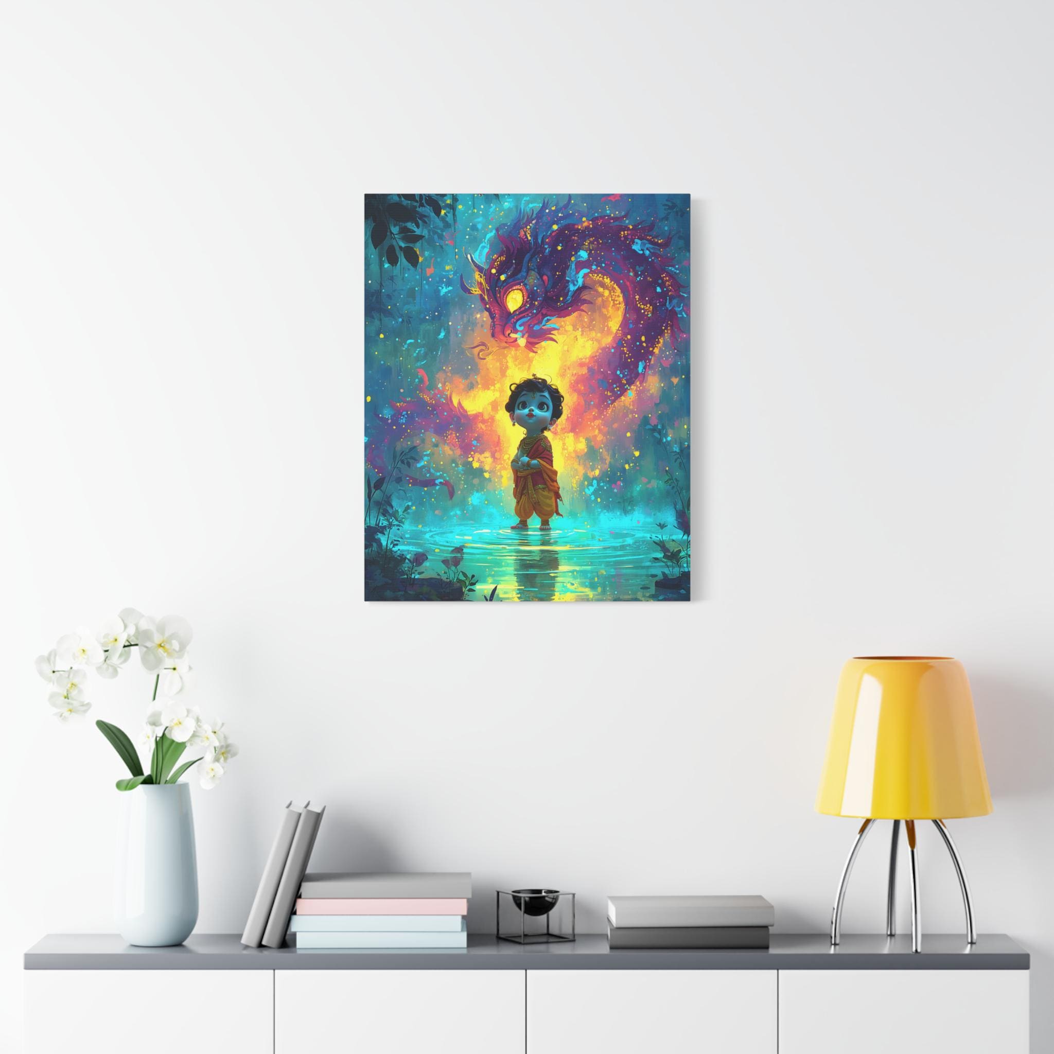Baby Krishna Neon Water Painting Matte Canvas