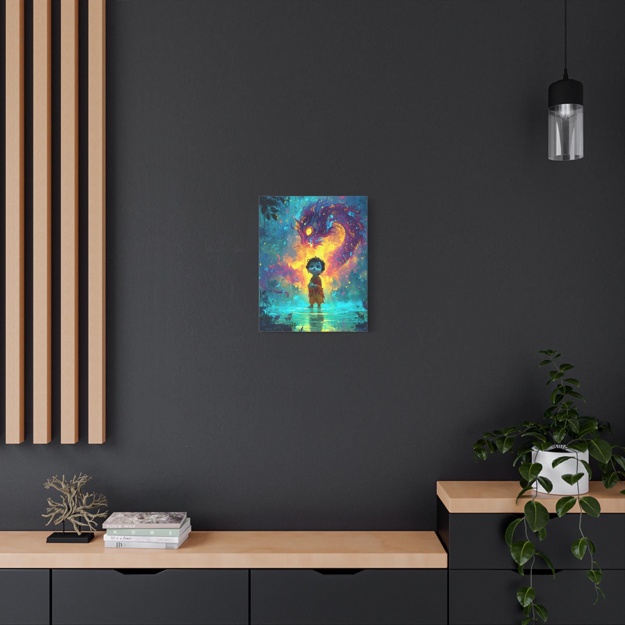Baby Krishna Neon Water Painting Matte Canvas