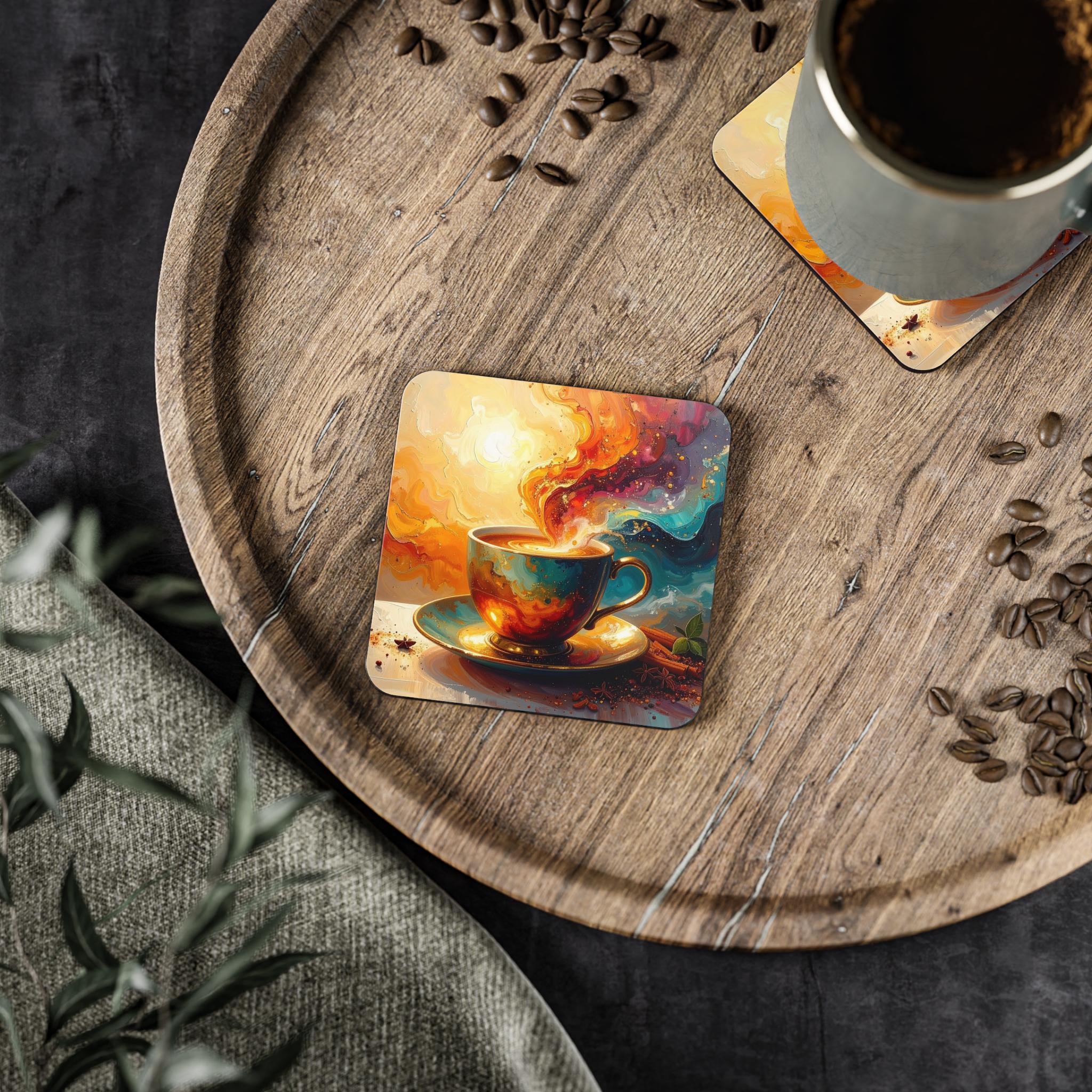 Cosmic Chai Coffee Coasters - Set of 4, Drink Coasters, Home Decor, Housewarming Gift, Abstract Art Coasters, Galaxy Coasters