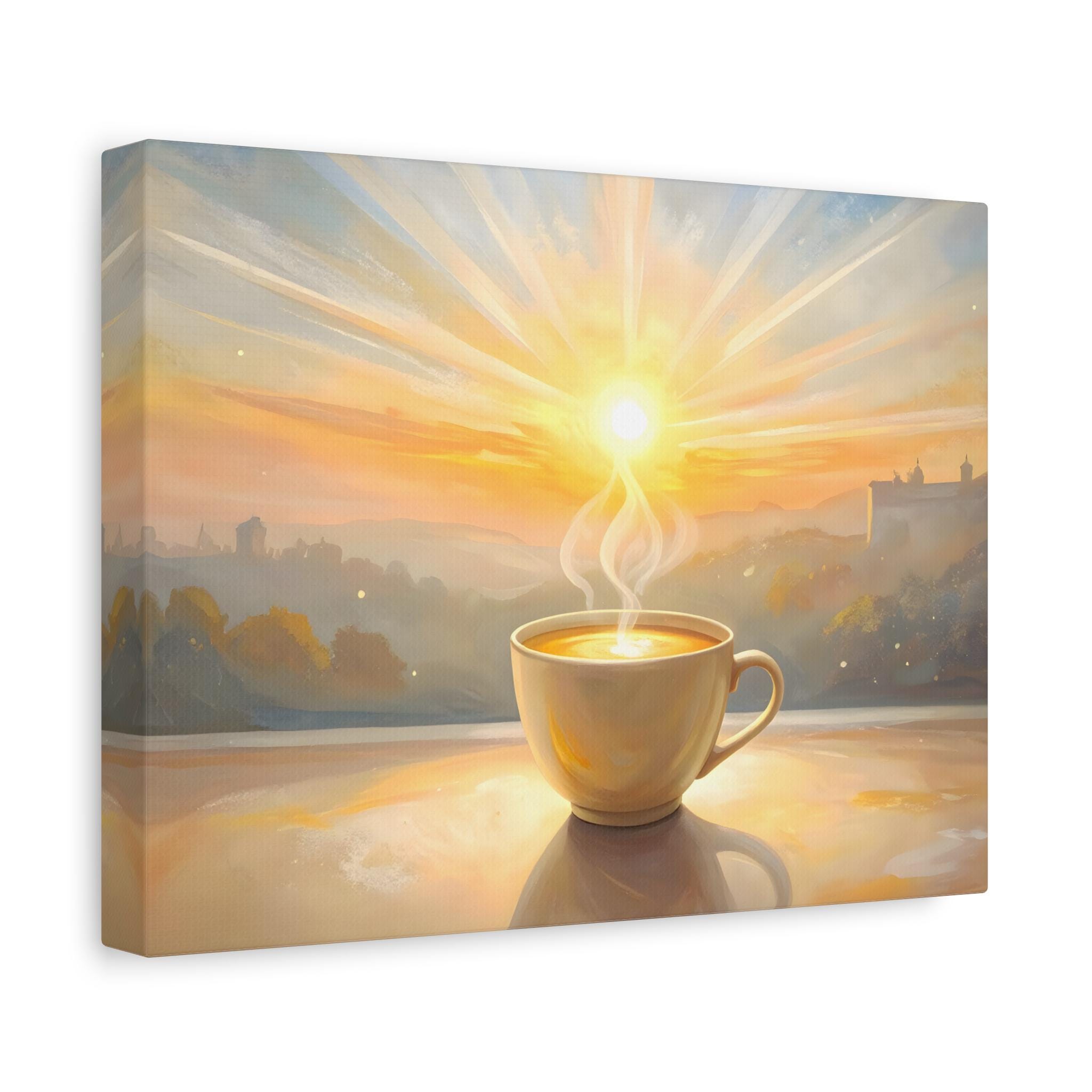 Sunrise Chai Coffee Tea Cup Canvas Art | Warm Morning Wall Decor