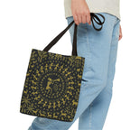 Warli Tribal Black and Gold Tote Bag | All-Over Print