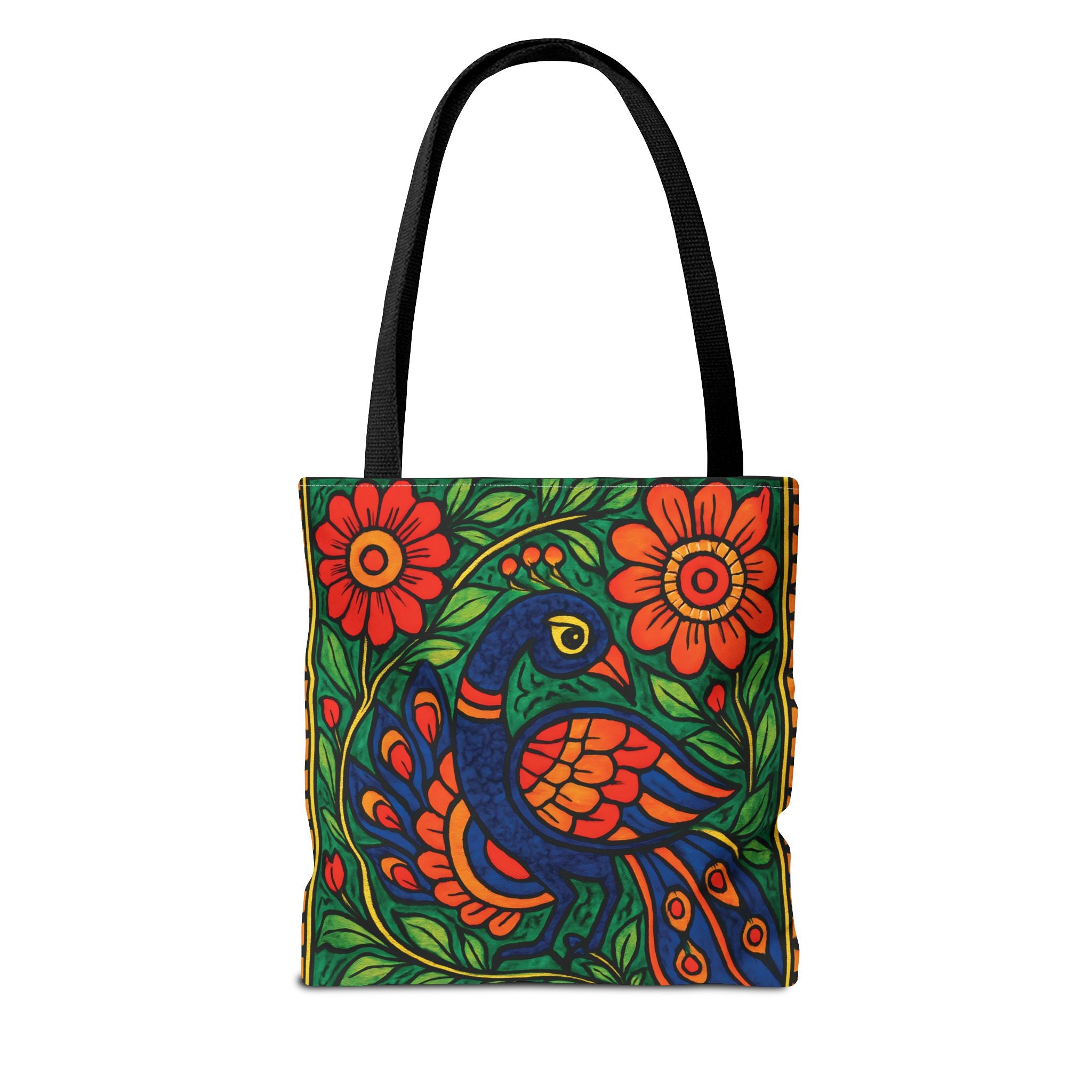 Indian Tote Bag – Vibrant Madhubani Peacock Art Bag