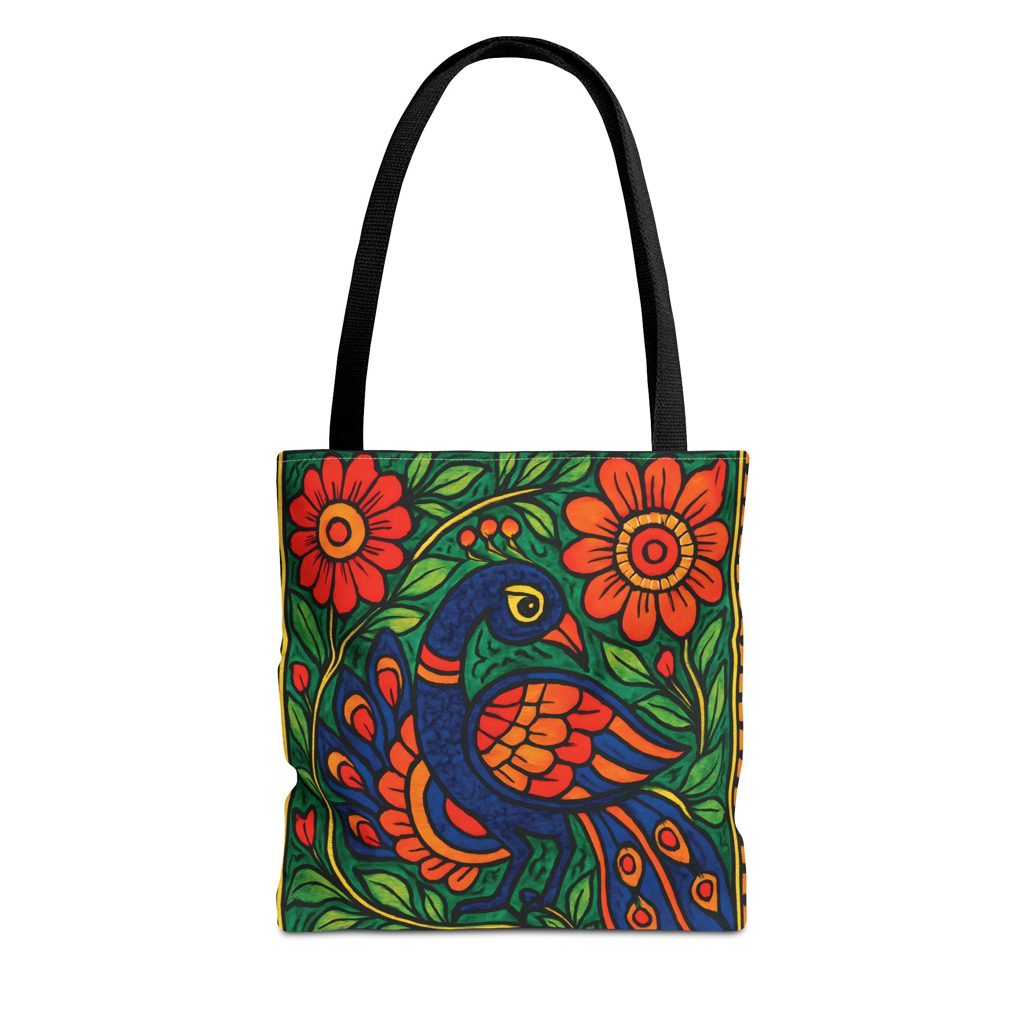 Indian Tote Bag – Vibrant Madhubani Peacock Art Bag