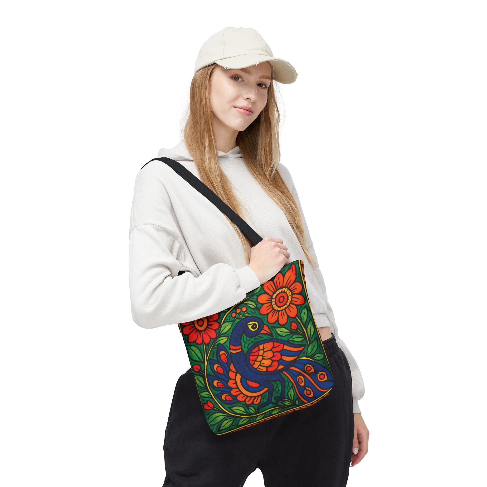 Indian Tote Bag – Vibrant Madhubani Peacock Art Bag