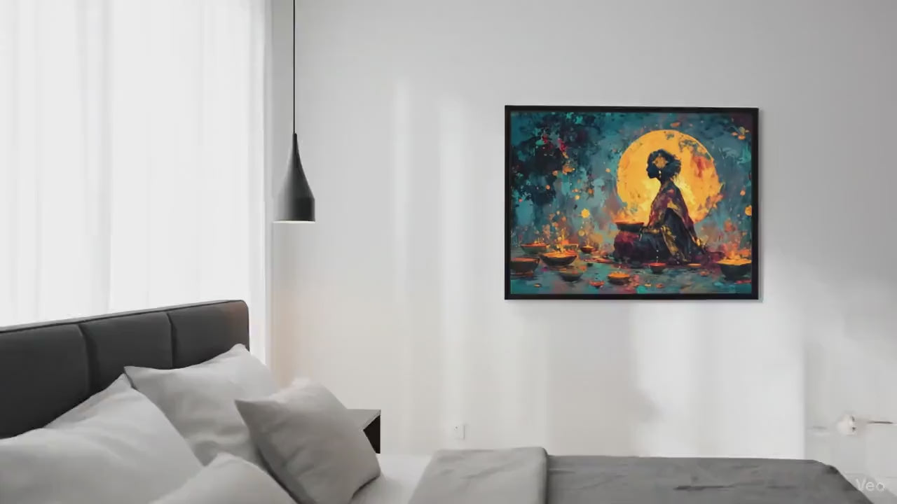 Divine Feminine Celestial Woman Art Print | Gold, Teal Cosmic Wall Art