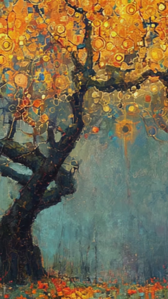 Twilight Orchard Golden Tree of Life Canvas